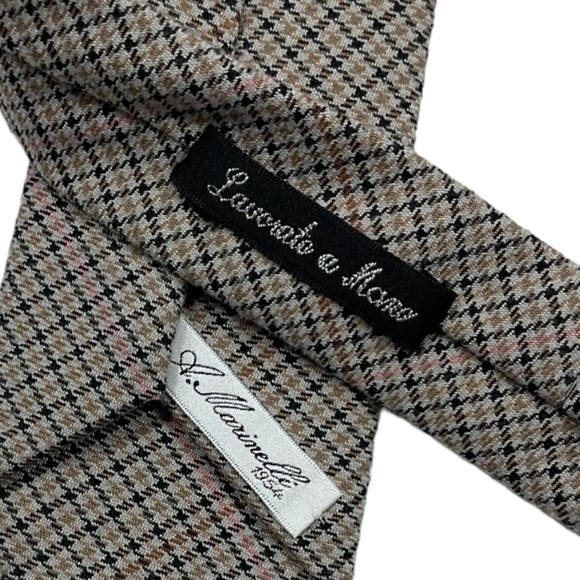À. MARINELLI Beige Houndstooth Wool LUXURY Slim Tie HANDMADE ITALY - Picture 3 of 5